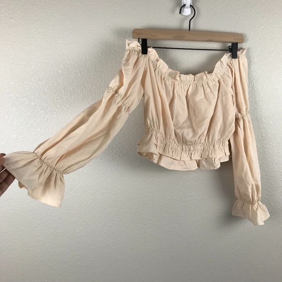 Shein Striped Off the Shoulder Ruffle Trim Top- M - Picture 7 of 12